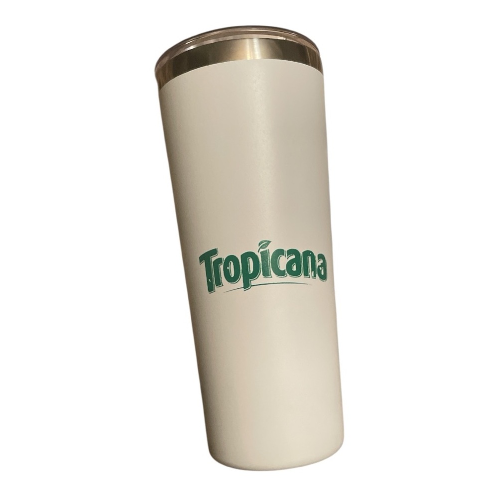 White water bottle with TROPICANA ( green letters). Aluminum, 8 inches tall.